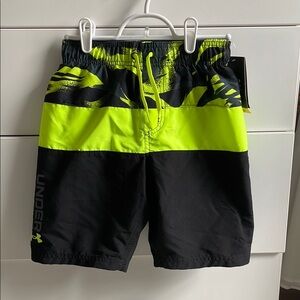 Under Armour Neon Yellow and Black Swim Trunks